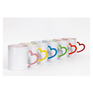 Mug à sublimation en porcelaine fine 11oz, vierge, pour thé, lait, eau, avec anse cœur colorée, résistant aux hautes températures, design moderne et épuré - Product Image 6