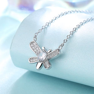 Kalung capung perak Sterling 925 wanita, liontin Zircon desain Niche temperamen kecil segar - Product Image 3