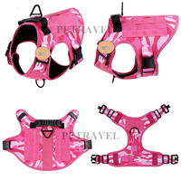 Harnais tactique réglable pour chien en Oxford, anti-traction, rose, avec poignée de contrôle facile, ensemble harnais et laisse pour chien