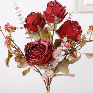 Ramo de eucalipto y rosas inglesas Qihao de 59 cm, flores artificiales para decoración de bodas y hogar, alta simulación, seda plástica. - Product Image 4