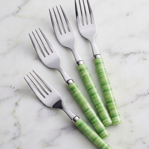 Ensemble de fourchettes en acier inoxydable avec manches rayées vertes, couverts modernes compatibles lave-vaisselle, vaisselle de fête - Product Image 1