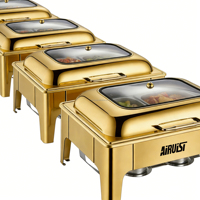 Goldener Edelstahl Elektrischer Speisenwärmer Buffet-Set Rechteckiger & Runder Chafing Dish für Hotels & Restaurants Küchengebrauch