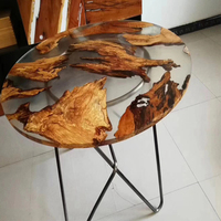 Table basse ronde en bois massif de haute qualité, imperméable, pour la maison ou le bureau, avec résine époxy transparente