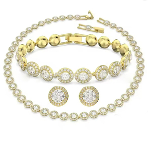 <span class=keywords><strong>Bracciale</strong></span> in Acciaio Inossidabile Placcato Oro 18K con Cristalli <span class=keywords><strong>e</strong></span> Diamanti per Donne, Set con <span class=keywords><strong>Collana</strong></span> Romana Europea <span class=keywords><strong>e</strong></span> Americana Completamente Tempestata di Diamanti - Product Image 3