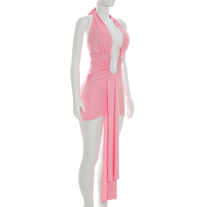 Viviblook C26DS181 Vestidos Casuales de Verano para Mujer, Nuevo Vestido Mini de Fiesta con Tirantes Cruzados en la Espalda, Escote en V Profundo, Color Sólido, Sin Mangas - Product Image 5