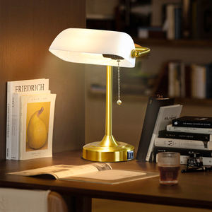 Vintage USB Typ-C Lades ch reibt isch Bankers Lampe mit flexiblem Arm E26 Glühbirne enthalten Kristall Acryl Weiß Home Office Tisch lampe - Product Image 3