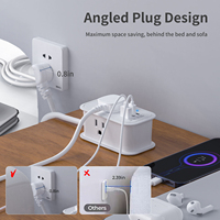 Regleta de Enchufes Pequeña con 2 Tomas de Corriente, 2 USB-A, 1 USB-C PD 3.0 de 20W con Carga Rápida para Laptop y Smartwatch, Cable Lateral Enrollable de 1.5m