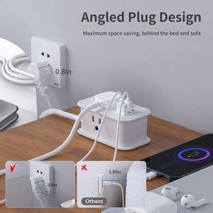 Small Power Strip 2 Outlets 2 USB-A 1 USB-C, PD20W Fast Charging, Side Cord Wrap for 1.5m AC Cable, Space-saving - Product Image 4
