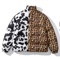 Blouson matelassé réversible imprimé léopard coupe-vent unisexe, col montant, fermeture éclair, manteau d'hiver décontracté standard, coupe droite