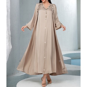 Vestido de noche Abaya para mujer musulmana, tejido con cuentas, ecológico, natural, sólido, personalizado OEM. - Product Image 1