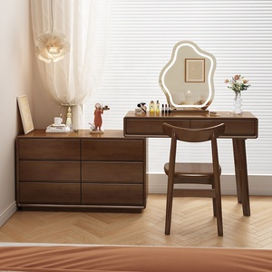 Table de toilette moderne en bois avec miroir et armoire de rangement pour salon et chambre à coucher - Product Image 3