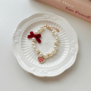 Cute <b>bow</b> cat-specific pearl necklace, pet dog collar, puppy and kitten neck brace decoration - Product Image 3