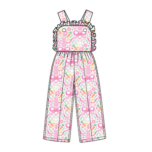Tenues de Pâques personnalisées pour filles avec nœuds roses et imprimé de vacances, vente en gros, vêtements pour sœurs, prix d'usine, pantalons larges pour tout-petits - Product Image 5