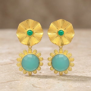 Pendientes Colgantes de Latón Chapado en Oro con Piedra Preciosa de Calcedonia Acuática, Hechos a Mano, Estilo Étnico, Unisex/Femeninos, Regalo para Fiestas - Product Image 3