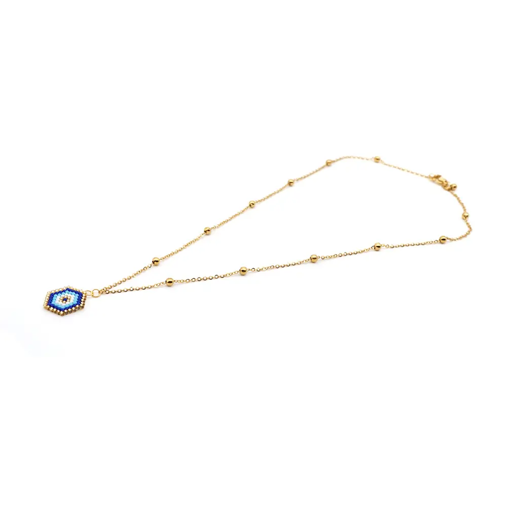 Bijoux élégants pour femmes Chaîne de perles en plaqué or Muyuki Devil Blue Eye Pendentif Collier
