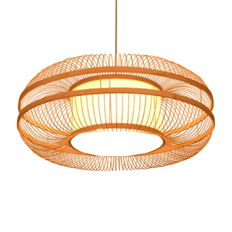 Özelleştirilebilir asılı oval rattan hasır bambu led modern kolye lamba gölge avize