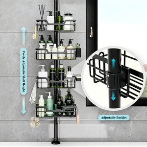 <span class=keywords><strong>Étagère</strong></span> de Douche <span class=keywords><strong>Télescopique</strong></span> à 4 Niveaux, Sans Perçage, du <span class=keywords><strong>Sol</strong></span> au <span class=keywords><strong>Plafond</strong></span>, avec Barre de Tension, Rangement d'Angle pour Salle de Bain - Product Image 2