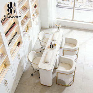 Luxury White <b>Nail</b> Salon Furniture Set with Gold Manicure Table Chairs Professional Marble Top Beauty <b>Nail</b> Manicure Table - Product Image 4