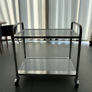 Chariot de service alimentaire commercial en acier inoxydable 304, 2 étages, grande capacité de charge, finition brossée mate, roulettes - Product Image 5