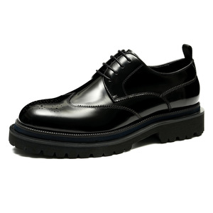 Chaussures habillées pour hommes en cuir véritable brillant, bout rond, à lacets, semelle extérieure en caoutchouc antidérapante, toutes saisons, couleur unie - Product Image 6