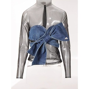 Ensemble deux pièces sexy pour <span class=keywords><strong>femme</strong></span> <span class=keywords><strong>Pure</strong></span> Desire Summer, style streetwear, avec patchwork en maille, nœud, chemise en dentelle ajustée détachable, taille <span class=keywords><strong>XS</strong></span> - Product Image 4