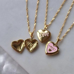 Collar de Moda con Colgante de Corazón y Foto, en Acero Inoxidable, Color Rosa - Product Image 1