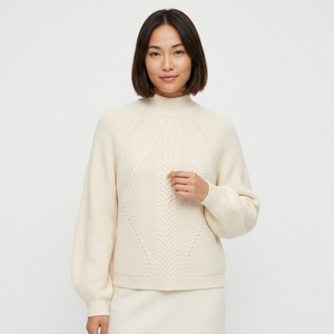 Winter Casual <b>Women's</b> <b>Cable</b> <b>Knit</b> Lantern Sleeve Crew Neck <b>Sweater</b> - Product Image 1