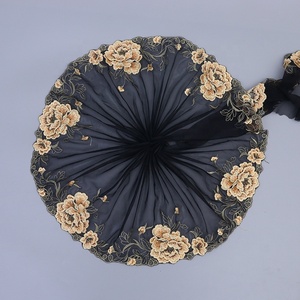 Tissu en dentelle florale brodée en maille <span class=keywords><strong>noire</strong></span> en gros pour sous-vêtements, vêtements, chemises de nuit, poupée <span class=keywords><strong>Barbie</strong></span>, 20 cm de large, dentelle africaine - Product Image 1