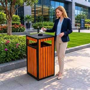 Modern Rectangular Outdoor Dust <b>Bin</b> Wooden With Metal Frame Open Top Design Garden Use - Product Image 1