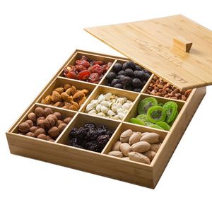 Boîte à fruits secs en bambou avec compartiments et couvercle, rectangulaire, couleur bois naturel, pour les fêtes et le rangement à domicile - Product Image 1