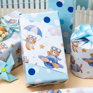 Baby Shower Wrapping <b>Paper</b> Adorable Blue Pilot Bear <b>Pattern</b> Wrapping <b>Paper</b> Light Blue Reversible Gift Wrapping <b>Paper</b> for Boy - Product Image 1