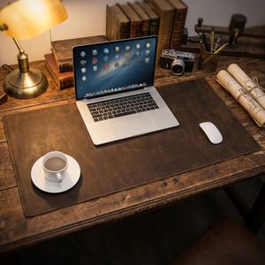 Vintage Real Leather <b>Large</b> Brown Comfortable Dirt-Resistant Men's Office <b>Desk</b> Mat Mouse Pad - Product Image 1