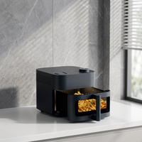 Friteuse à air double panier 8L avec écran tactile numérique et fenêtre de visualisation, antiadhésive noire pour cuisine domestique