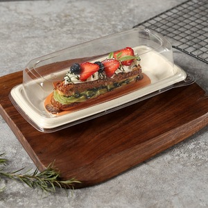 Biodegradable <b>Paper</b> Pulp <b>Tray</b> With Lid Rectangle Disposable Serving <b>Tray</b> For Dessert Pastry Catering Use - Product Image 2