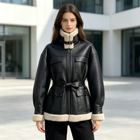 Vente d'usine – Manteau mi-long pour femme à col montant, ceinture à la taille et bordure en polaire contrastante – Vêtement d'extérieur d'hiver pour femme
