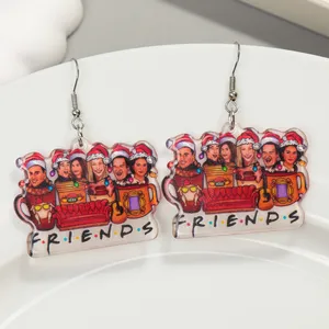 Wholesale Christmas Friends Funny sofa Teacup Christmas hat Custom Acrylic humanoid sign guitar Party earrings Acrylic earrings