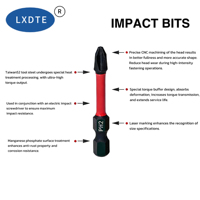Embout de tournevis magnétique en acier LXD S2, 25 mm, oxyde noir, résistant aux chocs, OEM personnalisé et échantillon disponible pour la réparation dans les espaces restreints