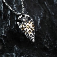 Liontin Kepala Tombak Odin Anti Karat Tahan Air Gaya Punk, Baja Anti Karat, Retro Mitologi Norse, Perhiasan Kompas Vegvisir