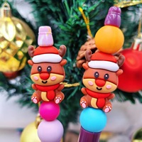 Perles en silicone 3D en forme de renne de Noël, style dessin animé, en gros, en stock pour stylo