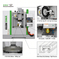 Centre d'usinage vertical CNC VMC1160 à guidage linéaire, BT40, 10000 tr/min, déplacement axial de 1100 mm, machine de fraisage de métaux robuste