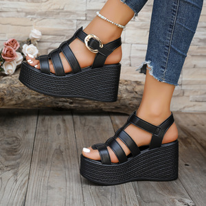 Women Large Woven <b>Wedge</b> <b>Sandals</b> Summer New Style <b>Platform</b> Thick Sole European and American Roman <b>Sandals</b> - Product Image 2