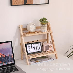 Solid Wood Double Layer <b>Desktop</b> <b>Shelf</b> White 2 Tier Storage Rack For Office Organizer With Plant Stand And Decorative Display - Product Image 2
