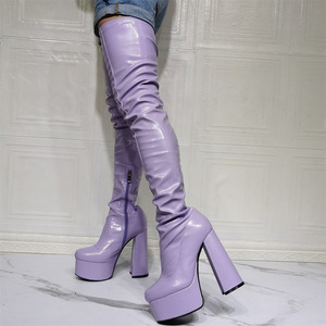 Botas de Plataforma de Tallas Grandes para Mujer, Botas Altas Elásticas hasta el Muslo, Zapatos con Tacones Gruesos, Talla Personalizada, Logotipo - Product Image 4