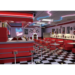 Fondo Fotográfico Retro Estilo Diner Americano Años 50, Piso a Cuadros Rojo y Negro, Personalizable, Banner para Fiesta <span class=keywords><strong>Rock</strong></span> 'n' Roll - Product Image 5