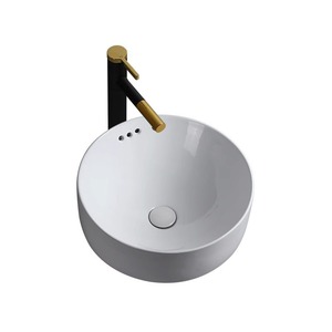 Évier de comptoir en céramique à <span class=keywords><strong>bassin</strong></span> unique de vente chaude petite forme ronde <span class=keywords><strong>avec</strong></span> lavabo de montage de robinet de navire pour la maison appartement salle de bain - Product Image 1