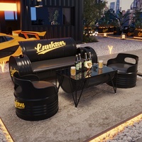 Ensemble de canapés en fûts d'huile de style industriel, 3 pièces, meubles en métal avec table basse, ensemble de salon d'extérieur pour bar et loft