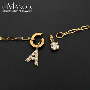 Collana eManco Dropshipping versatile in acciaio inossidabile color oro con ciondolo a forma di lettera e gemma per occasioni casual - Product Image 1