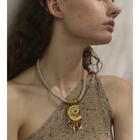 Collier pendentif XY 5282 en acier inoxydable style bohème avec pierre naturelle et perle simulée, coquillage PVD, pour femme, bijoux de plage