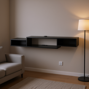 Moderno Soporte de TV Flotante Negro de 59 Pulgadas para Montaje en Pared con Tomacorriente y Gabinete de Almacenamiento para Reproductor de DVD, Mueble para Sala de Estar - Product Image 2