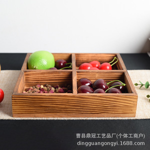 Four Compartment Wooden <b>Storage</b> <b>Tray</b> Rectangle Solid Wood Candy Box Desktop Organizer Retro Chinese Style - Product Image 1